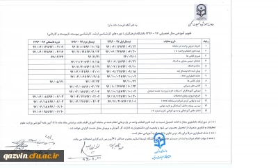تقویم آموزشی سال تحصیلی 97-1396 دانشگاه فرهنگیان