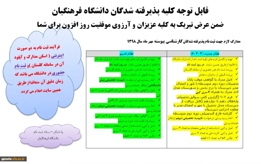 اطلاعیه شماره 1 - ثبت نام پذیرفته شدگان کارشناسی پیوسته مهر 98 2