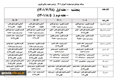 برنامه اجرای کلاسهای پودمان دوم- سری ششم ( هفته اول
